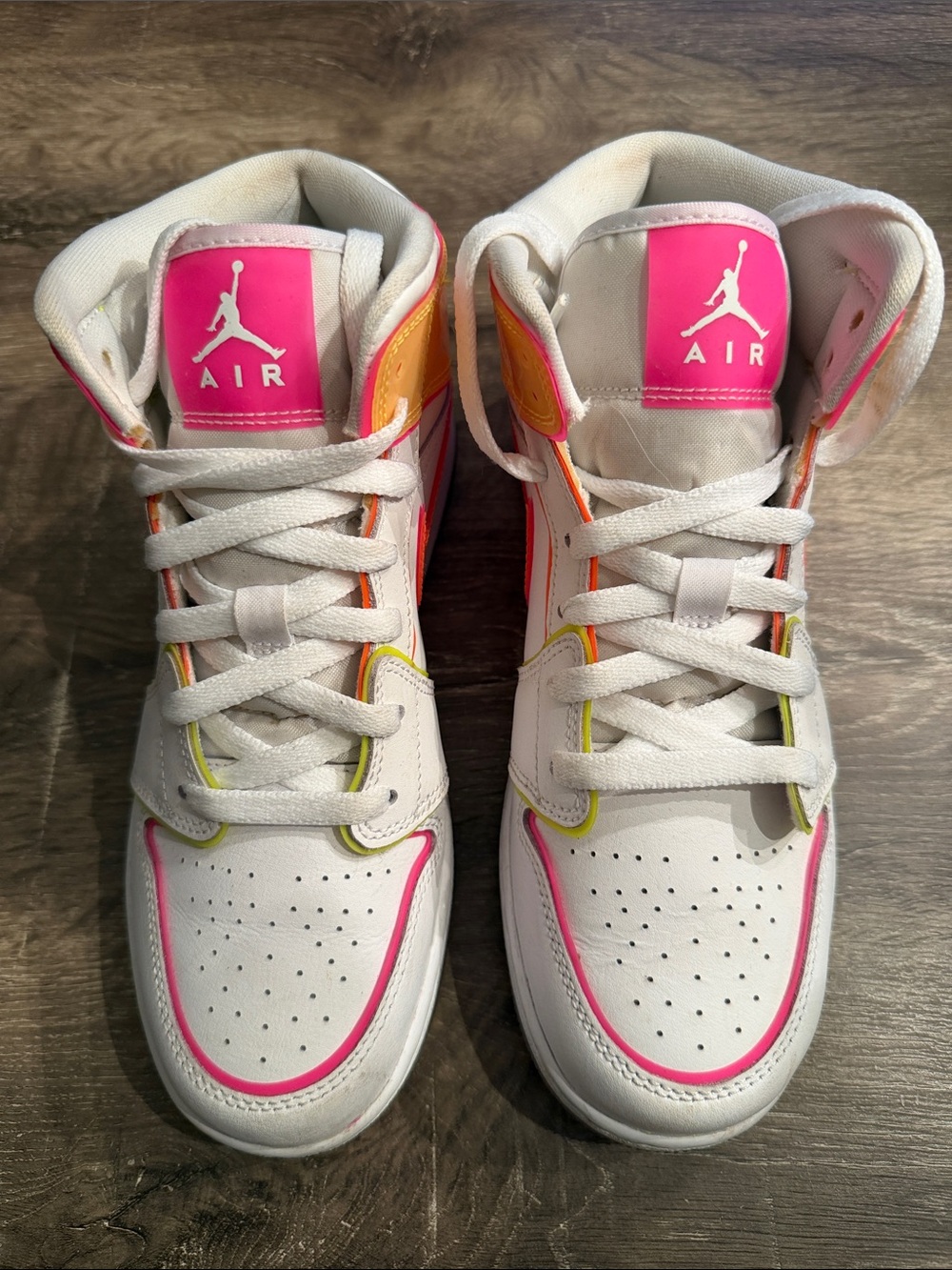 Jordan Kids' High-Top Sneakers - White with Pink & Neon Accents